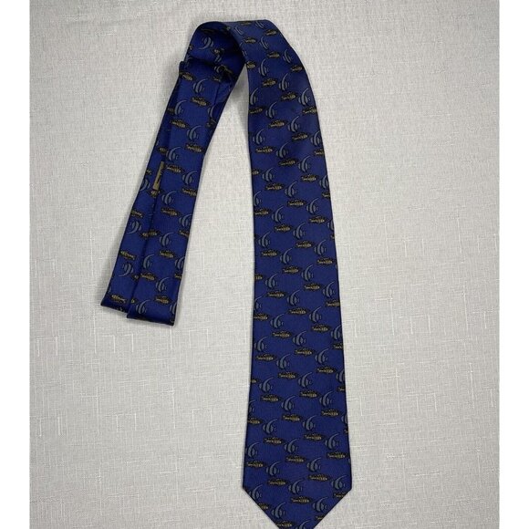 Hermes Paris‎ Blue Fish Detail Men’s Tie 100% Silk - Picture 1 of 5